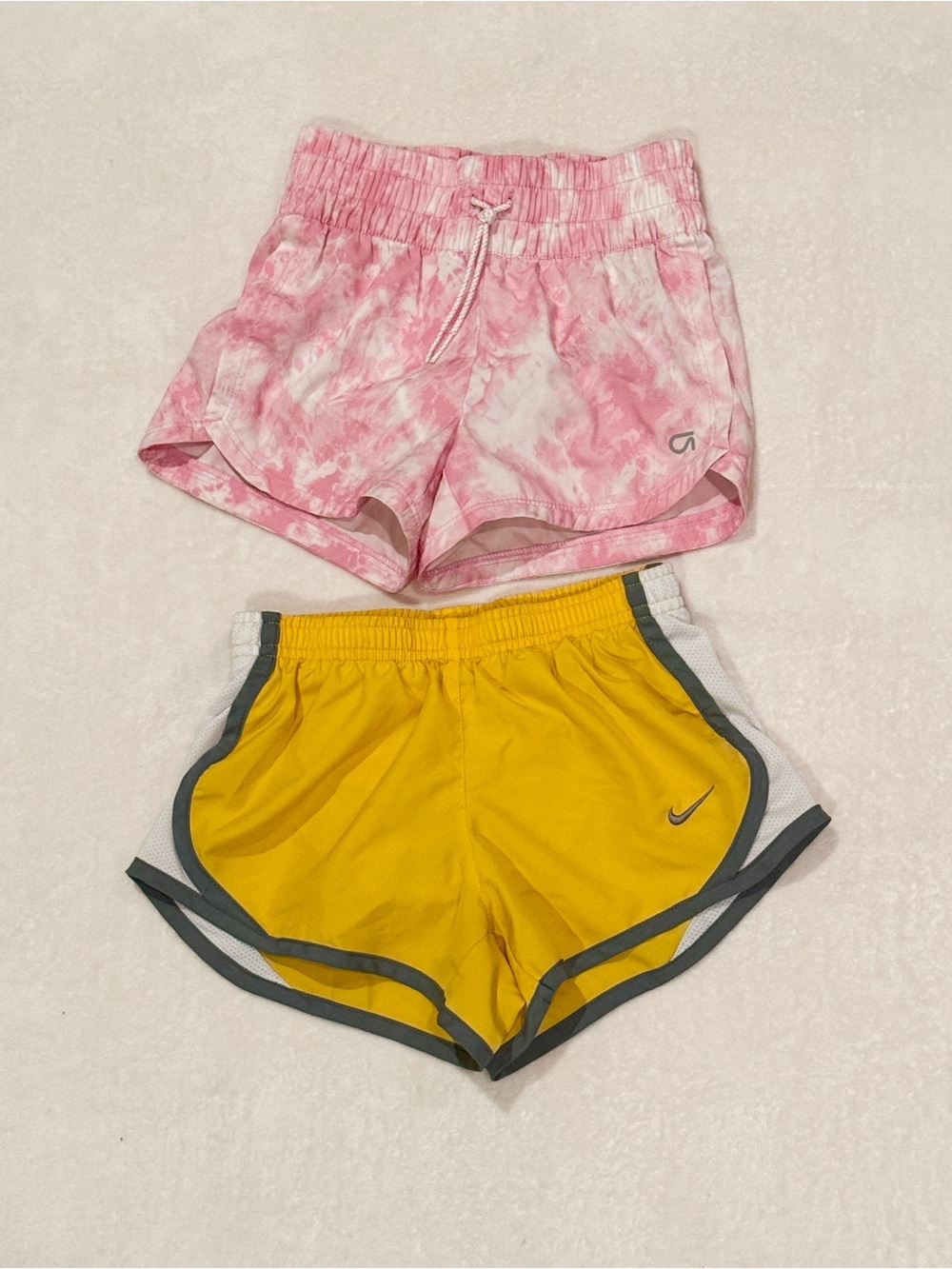 XS Athletic Nike Girls Yellow Athletic Shorts and Gap Kids Pink Tie-Dye